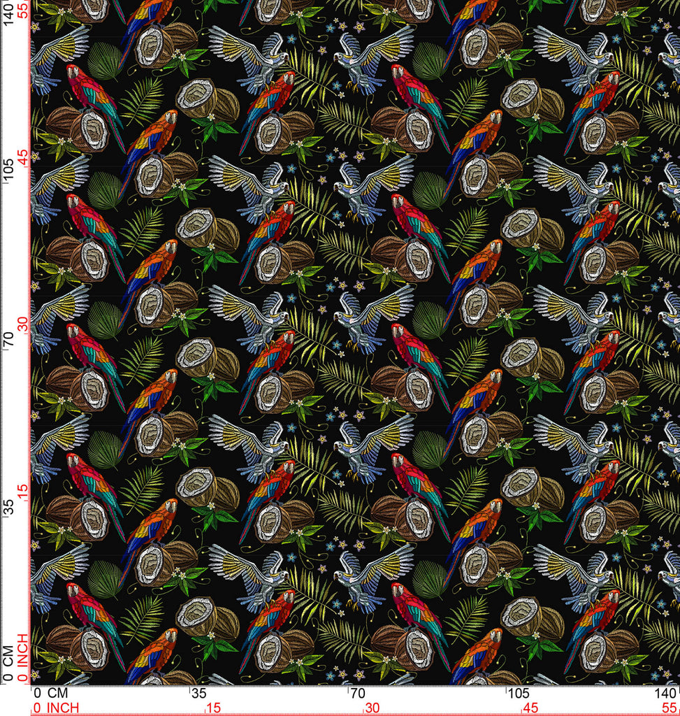 Digital Print Velvet Fabric of Leaf and Parrot Pattern