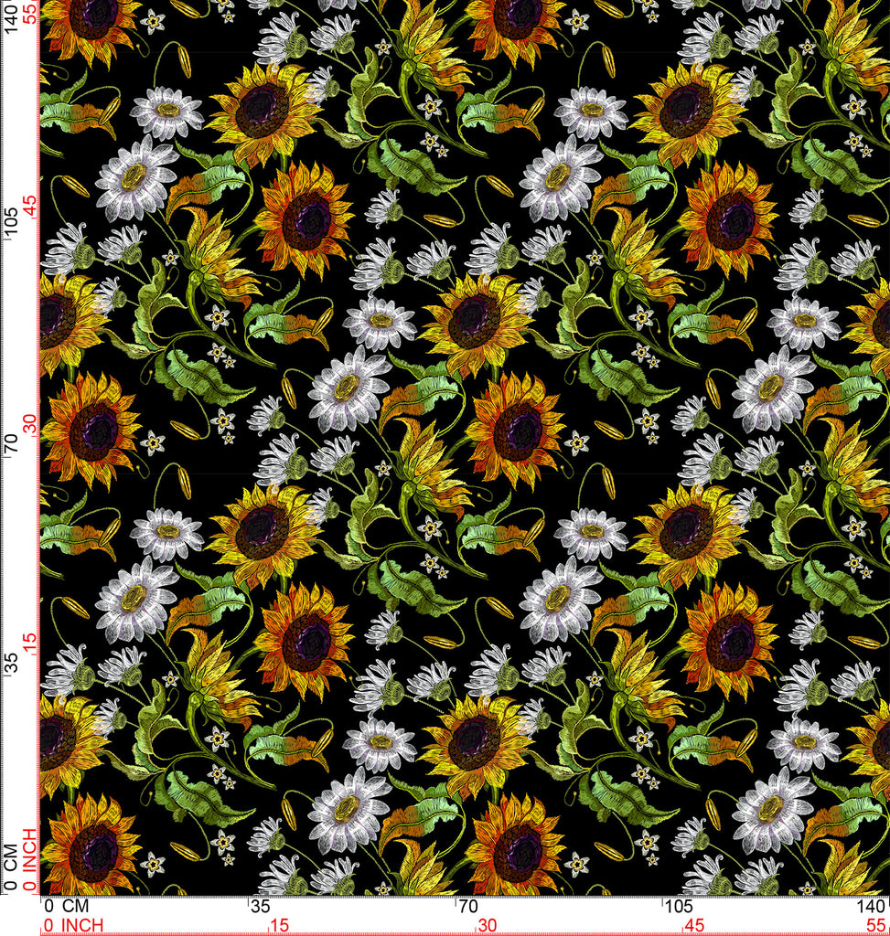 Sunflower and Daisy, Embroidery Simulated Floral