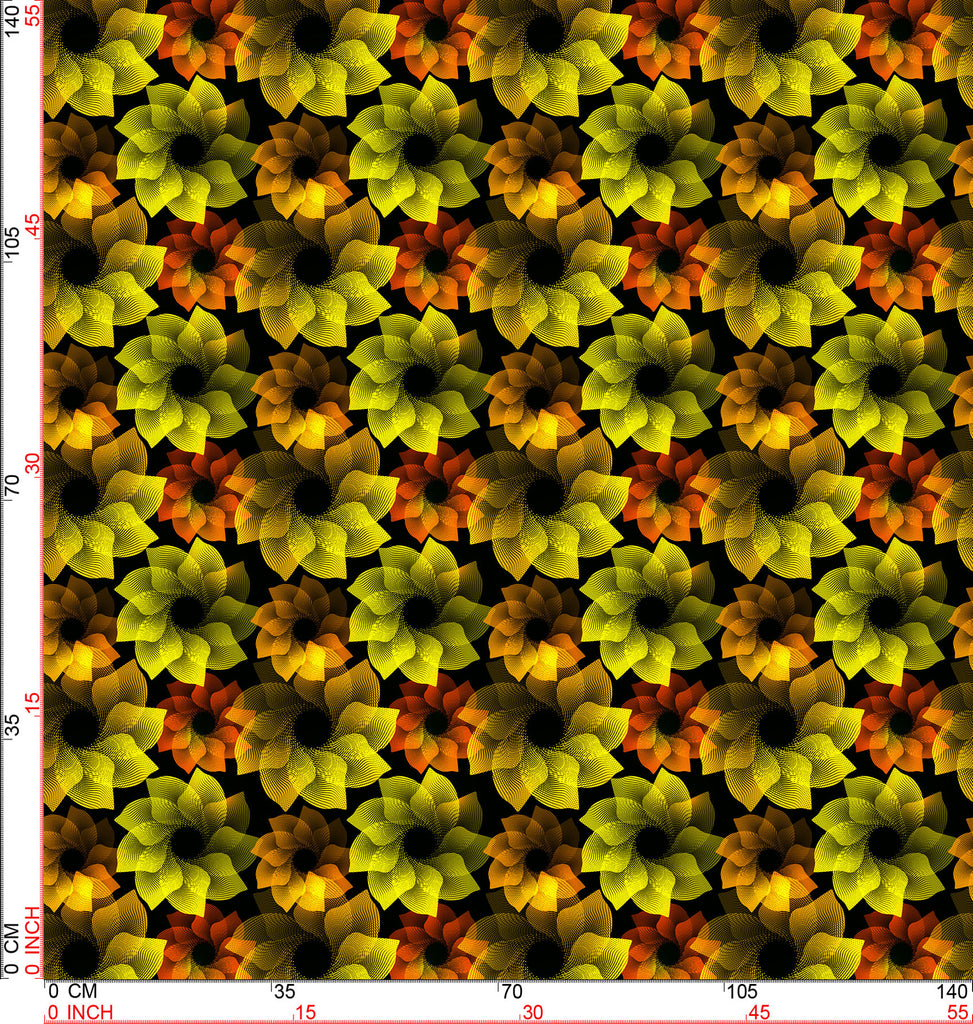 Bright halftone pattern of hot yellow flower fabric on the black background
