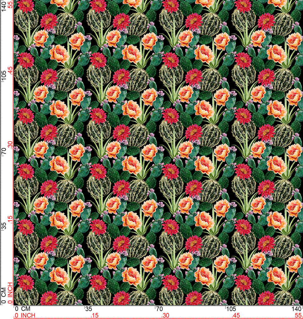 Floral summer tropical pattern with blooming cactus, succulents aloe Vera